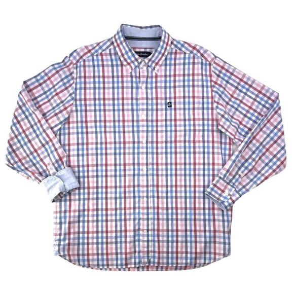Tackle & Tides Preppy Button Shirt Mens Large White Pink Blue Plaid Long Sleeve - Picture 2 of 9